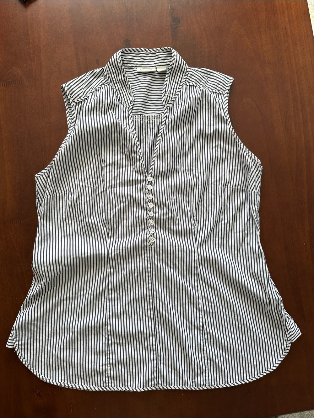 Cato Black & White Vertical Stripe Sleeveless Button Top